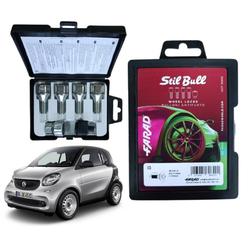 KIT 4 BULLONI FARAD ANTIFURTO AUTO per SMART FORTWO FORFOUR 453 CERCHI IN LEGA