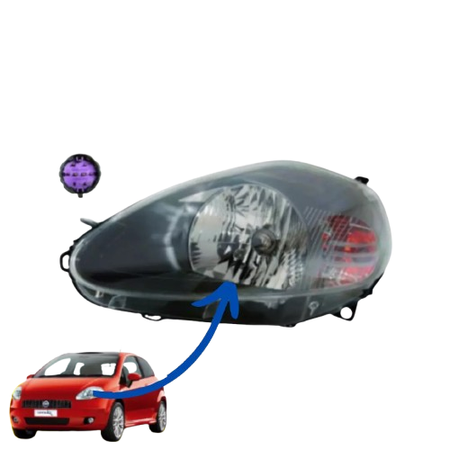 FARO SINISTRO FIAT GRANDE PUNTO PARABOLA GRIGIO SCURA 2008> CONN. VIOLA H4 7 PIN