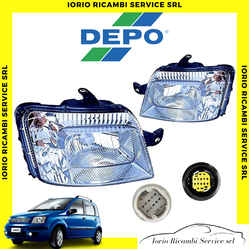 FARI FIAT PANDA 169 PROIETTORI FANALI 2003>2009 CONNETTORE GIALLO / BIANCO DX SX