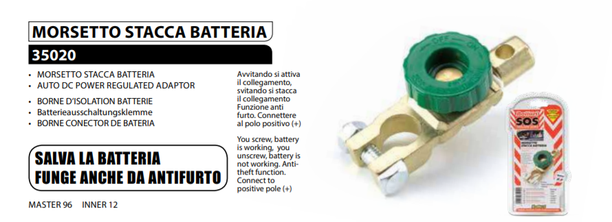 MORSETTO ANTIFURTO STACCA BATTERIA POLO NEGATIVO - 12/24V AUTO BARCA CAMPER POLO