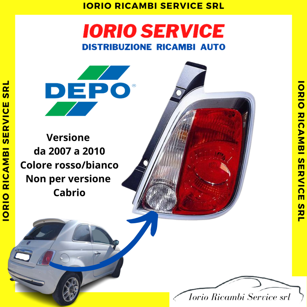 STOP DX FIAT 500 2007 2010 FARO FANALE POSTERIORE BIANCO-ROSSO (NON PER CABRIO)
