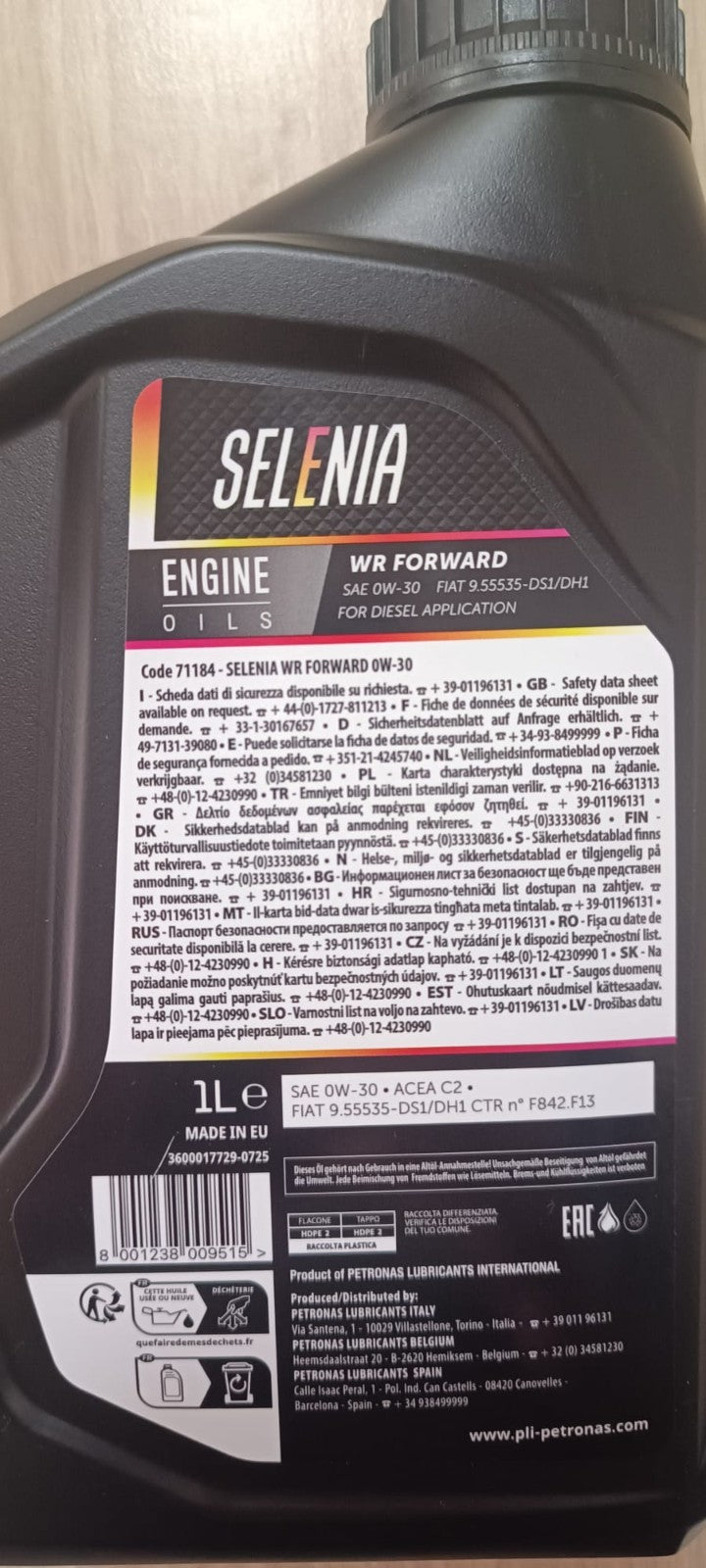 4 LITRI SELENIA OLIO MOTORE WR FORWARD 0W30 C2 FIAT 9.55535-SD1 DIESEL E5 E6