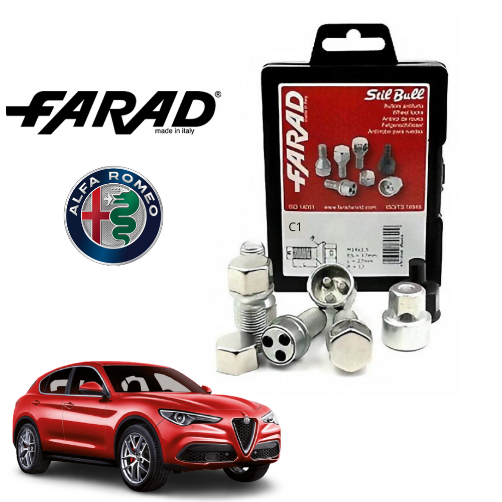 KIT 4 BULLONI IN ACCIAIO ANTIFURTO AUTO per ALFA STELVIO CERCHI IN LEGA FARAD C1