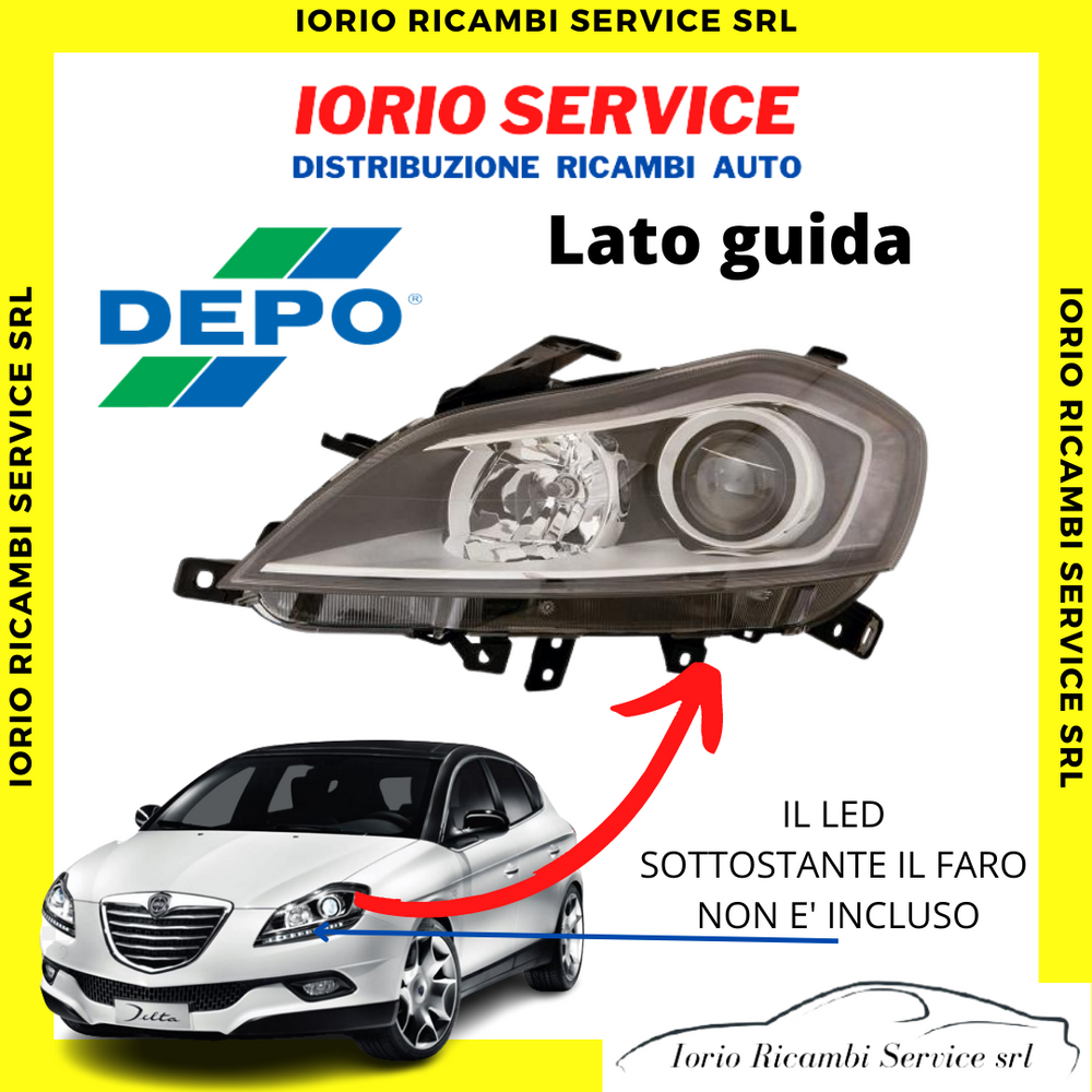 FARO ANTERIORE SINISTRO LANCIA DELTA DAL 2008 H7-H7 FANALE PROIETTORE C/MOTORINO