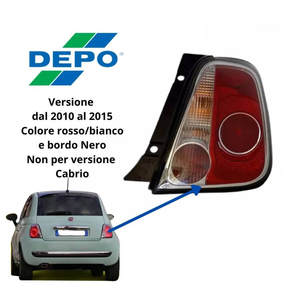 FARO FANALE POSTERIORE STOP DESTRO FIAT 500 2010>2015 BORDO NERO NON PER CABRIO