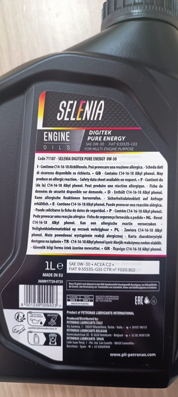 5 LITRI OLIO MOTORE SELENIA DIGITEK 0W30 C2 FIAT 9.55535-GS1 BENZINA EURO 6