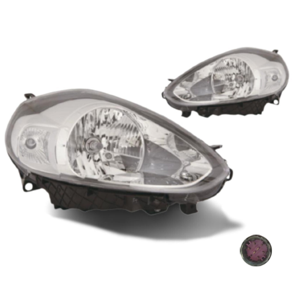 COPPIA FARI ANTERIORI FIAT PUNTO EVO >2009 PUNTO 199 PARABOLA CROMO (CONN.VIOLA)