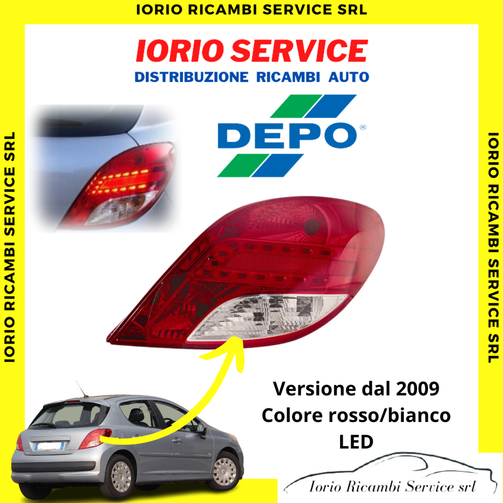 FARO FANALE STOP POSTERIORE LED DESTRO ROSSO / BIANCO PEUGEOT 207 DA 06/2009