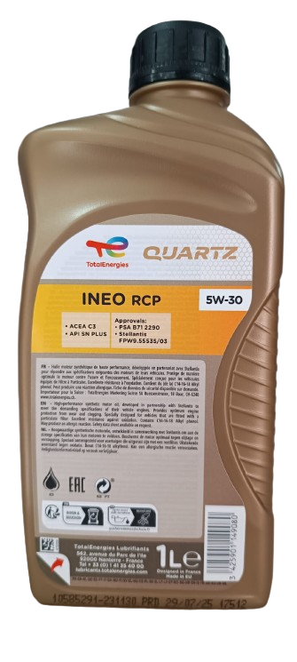 4 LT TOTAL QUARTZ INEO RCP OLIO MOTORE 5W30 ACEA C3 API SN PLUS - PFW 9.555.5/03