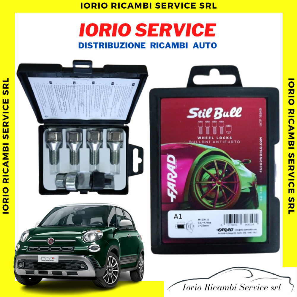 KIT 4 BULLONI ANTIFURTO AUTO per FIAT 500L CERCHI IN LEGA FARAD MODELLO A1