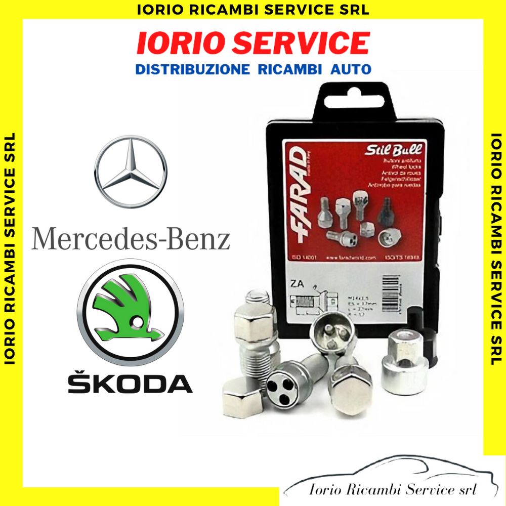 KIT 4 BULLONI FARAD ANTIFURTO AUTO per MERCEDES E SKODA CERCHI IN LEGA