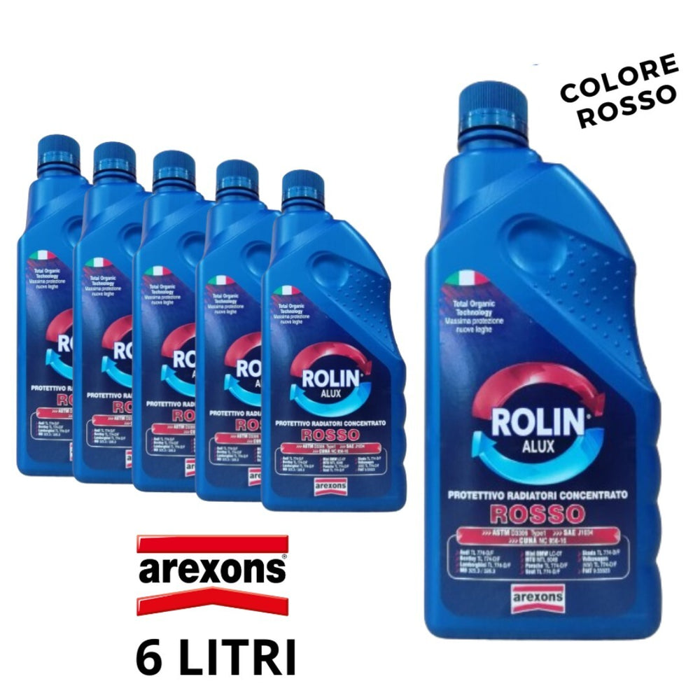 6 LITRI AREXONS LIQUIDO RADIATORE ANTIGELO PURO CONCENTRATO ROSSO ROLIN ALUX