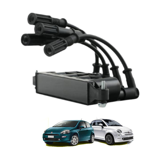 BOBINA + CAVI ACCENSIONE FIAT 500 PANDA PUNTO GRANDE PUNTO YPSILON  MUSA 1.2 1.4
