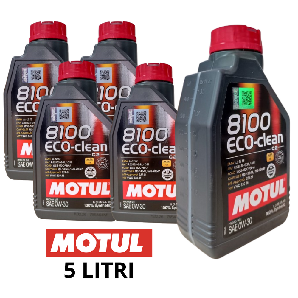 5 LITRI MOTUL 8100 ECO-CLEAN 0W30 ACEA C2 OLIO MOTORE 100% SINTETICO