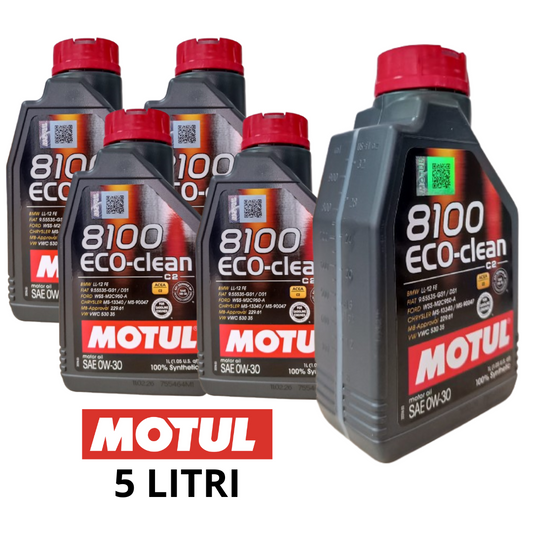 5 LITRI MOTUL 8100 ECO-CLEAN 0W30 ACEA C2 OLIO MOTORE 100% SINTETICO