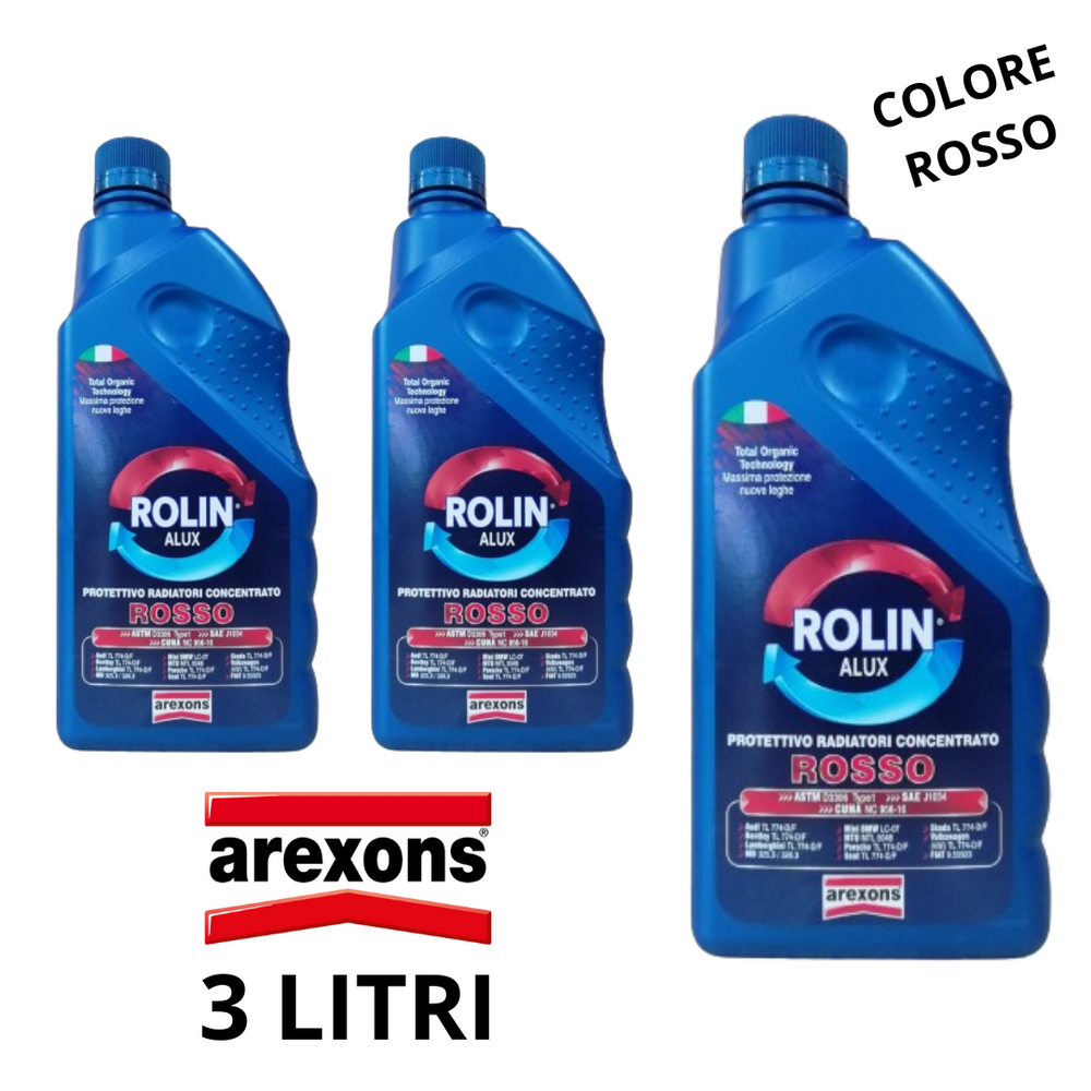 3 LITRI AREXONS LIQUIDO RADIATORE ANTIGELO PURO CONCENTRATO ROSSO ROLIN ALUX