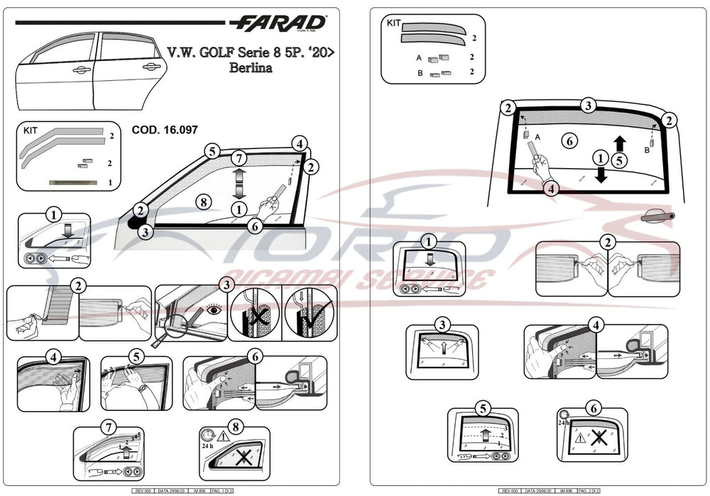 KIT SET 4 DEFLETTORI ARIA per GOLF VIII 8 FARAD fumè ANTITURBO  2020