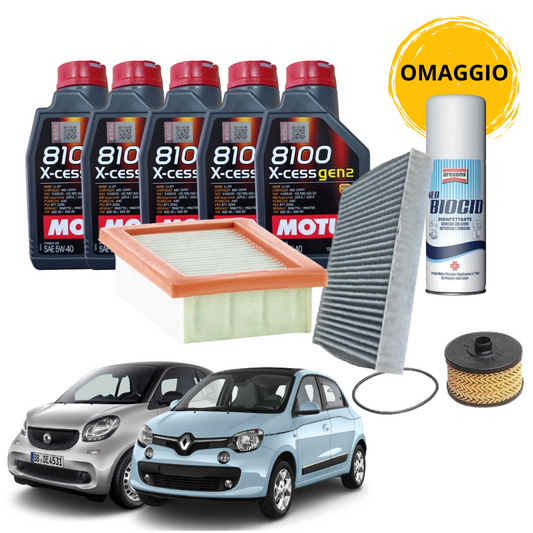 KIT TAGLIANDO 5 LT OLIO MOTUL 5W40 + 3 FILTRI SMART 453 TWINGO III 900 TCE TURBO