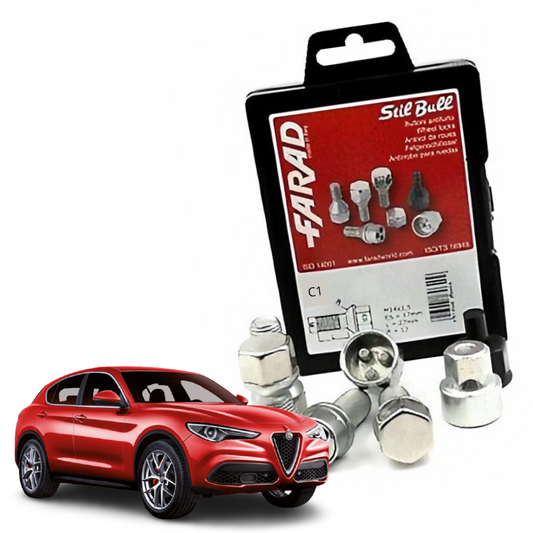 KIT 4 BULLONI IN ACCIAIO ANTIFURTO AUTO per ALFA STELVIO CERCHI IN LEGA FARAD C1