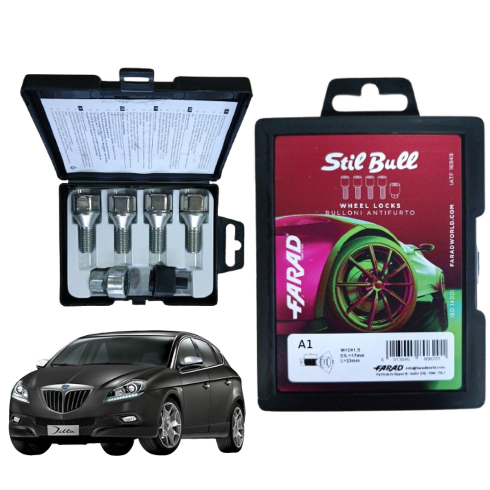 KIT 4 BULLONI ANTIFURTO AUTO per LANCIA DELTA III 3 CERCHI IN LEGA FARAD