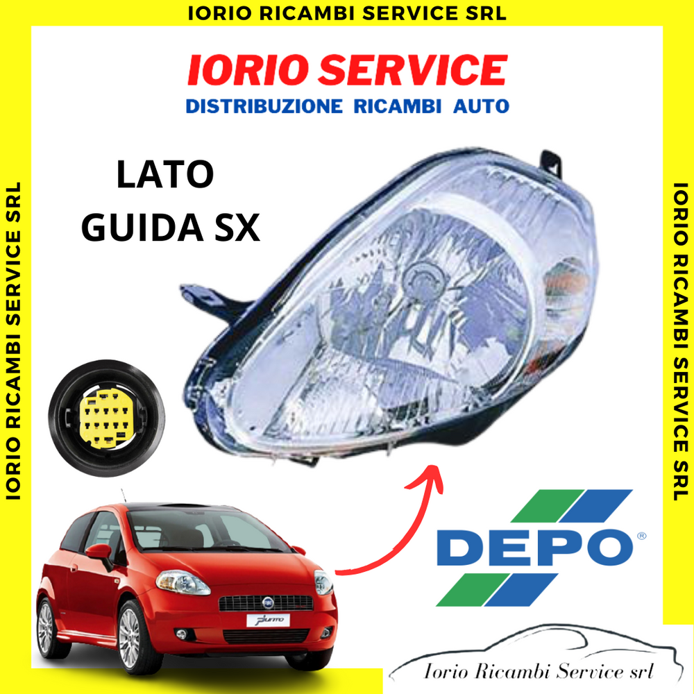 FARO ANT. SINISTRO GUIDA FIAT GRANDE PUNTO 2005 08 PROIETTORE FANALE H4 7PIN