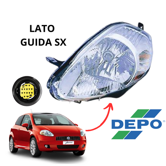 FARO ANT. SINISTRO GUIDA FIAT GRANDE PUNTO 2005 08 PROIETTORE FANALE H4 7PIN