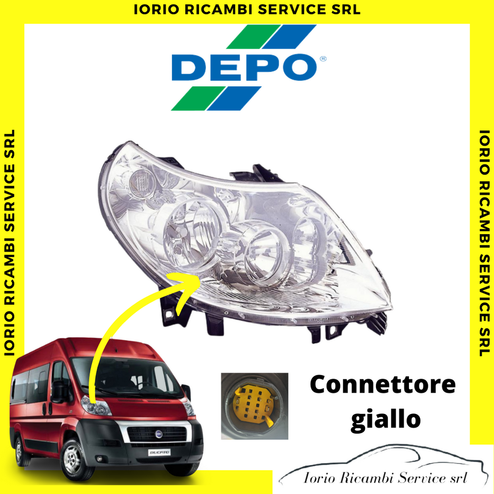 FARO DESTRO FIAT DUCATO JUMPER BOXER 2006>2010 CONNETTORE PROIETTORE GIALLO