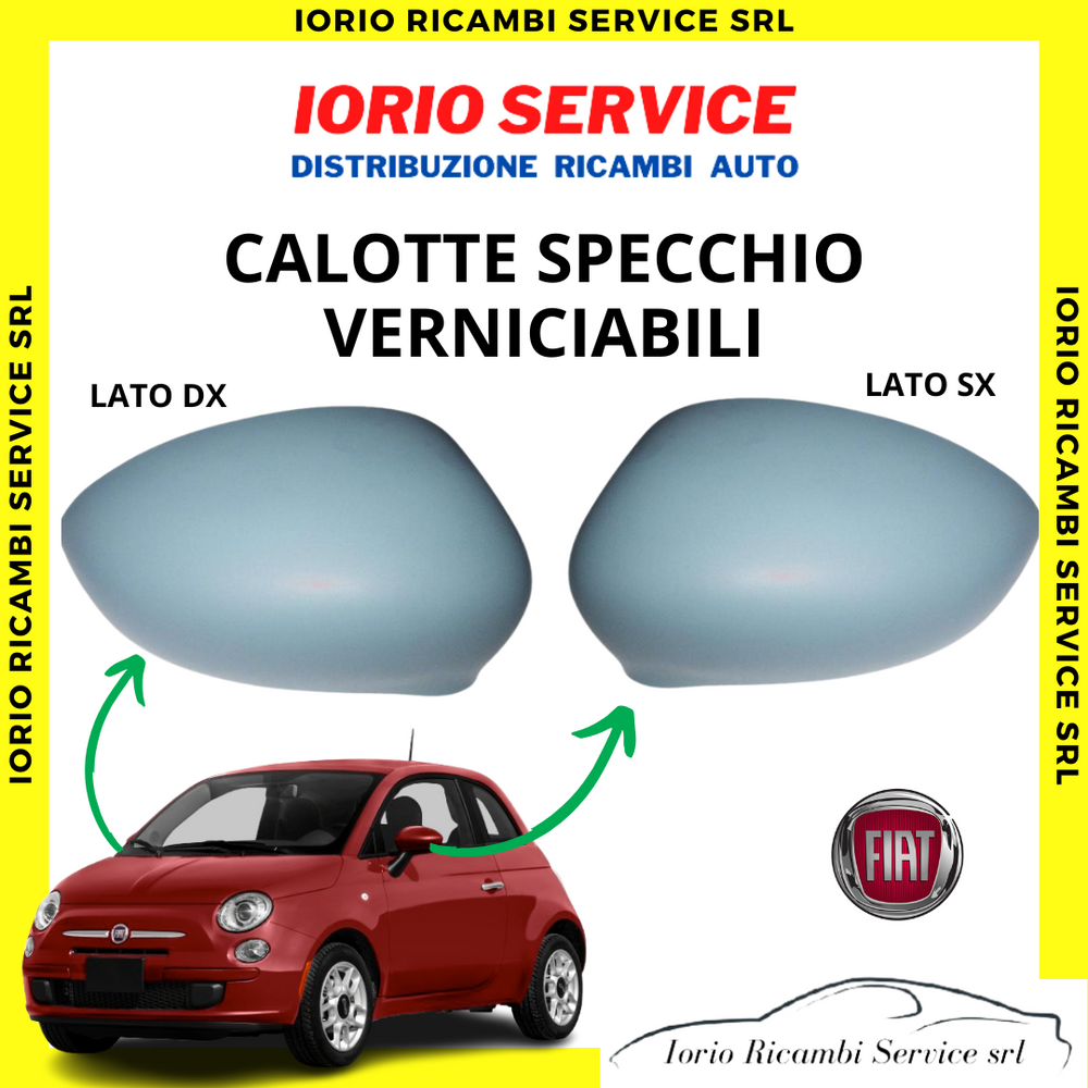 COPPIA CALOTTE SPECCHIO RETROVISORE DX SX PRIMER VERNICIABILI FIAT 500 E ABARTH