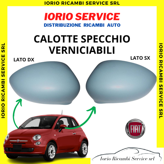 COPPIA CALOTTE SPECCHIO RETROVISORE DX SX PRIMER VERNICIABILI FIAT 500 E ABARTH