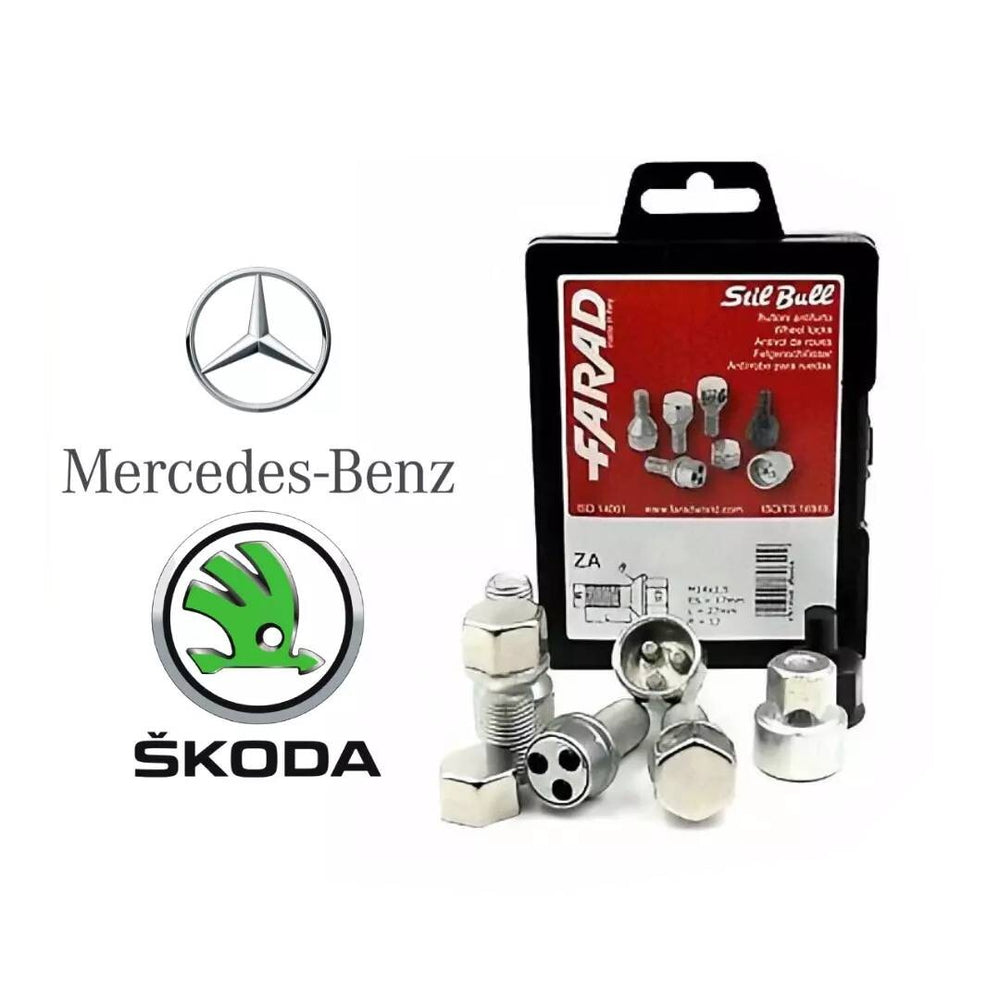 KIT 4 BULLONI FARAD ANTIFURTO AUTO per MERCEDES E SKODA CERCHI IN LEGA