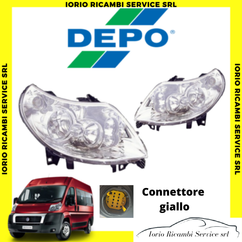 COPPIA FARI FIAT DUCATO JUMPER BOXER da 2006 a 2010 CONNETTORE PROIETTORE GIALLO