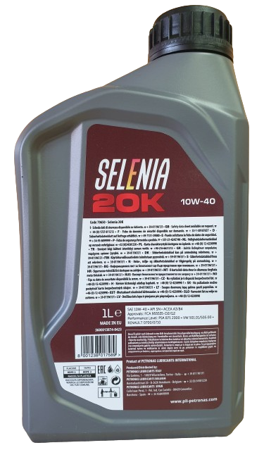 4 LITRI OLIO MOTORE SELENIA 20K 10W40 A3/B3 FIAT 9.55535-G2 MOTORI BENZINA E3 E4