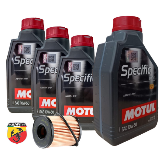 4 LITRI MOTUL 10W-50 ABARTH 0101 OLIO MOTORE + FILTRO OLIO PUNTO 500 595 695 16V