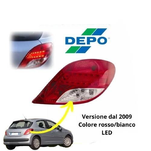 FARO FANALE STOP POSTERIORE LED DESTRO ROSSO / BIANCO PEUGEOT 207 DA 06/2009