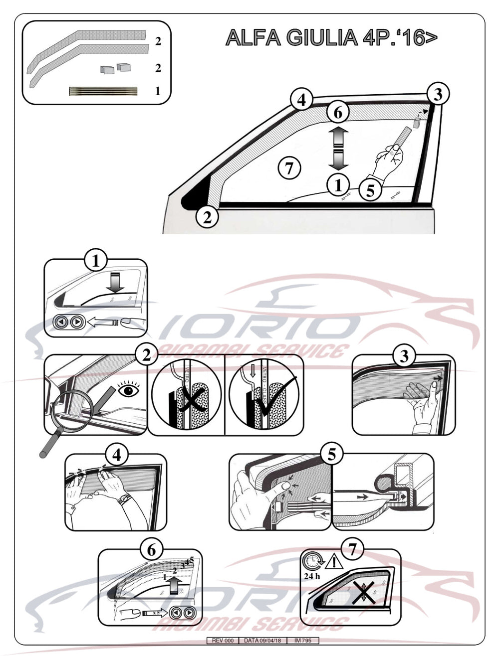 KIT SET 4 DEFLETTORI ARIA per ALFA ROMEO GIULIA FARAD fumè ANTITURBO ANTIVENTO
