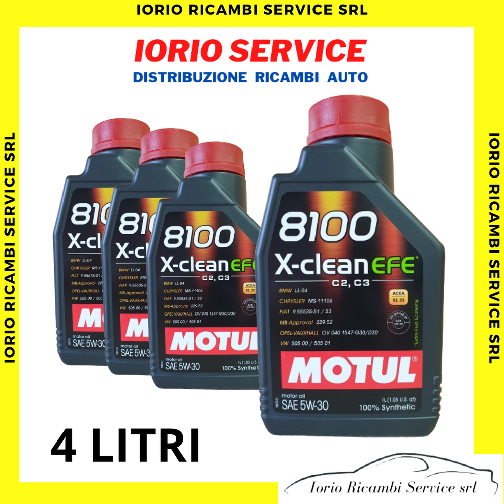 4 LITRI OLIO MOTORE MOTUL 5W30 8100 X-CLEAN EFE ACEA C2 C3 SINTETICO 100%