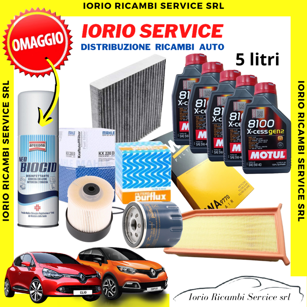KIT TAGLIANDO 5 LT OLIO MOTUL 5W30 RN0710+4 FILTRI RENAULT CLIO / CAPTUR / DACIA