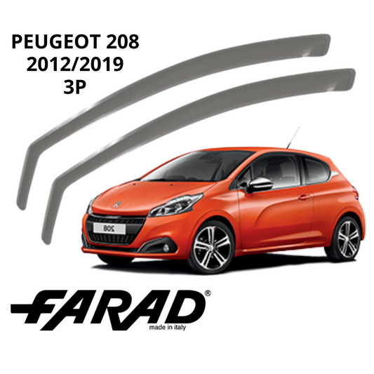 DEFLETTORI ARIA per PEUGEOT 208 2012/2019 3 PORTE FARAD fumè ANTITURBO ANTIVENTO