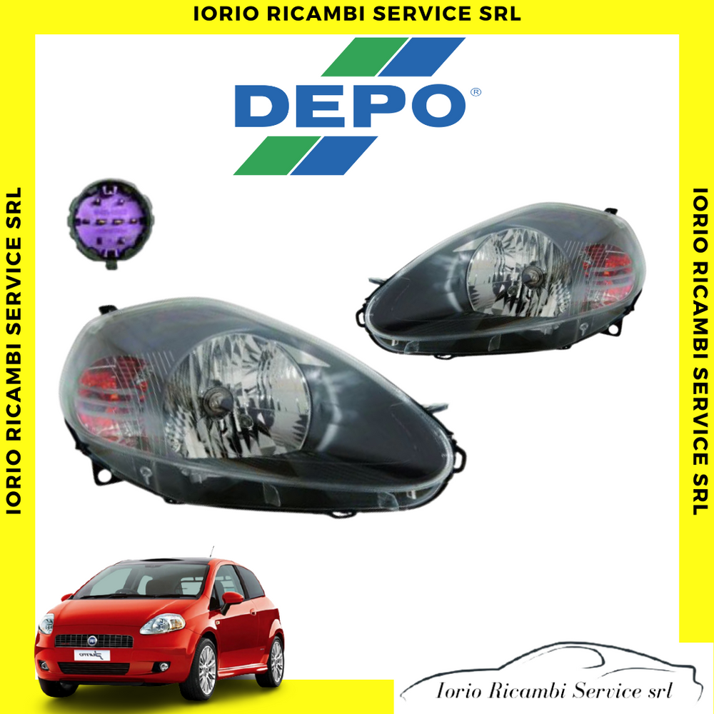 COPPIA FARI FIAT GRANDE PUNTO PARABOLA GRIGIO SCURA 2008> CONN. VIOLA H4 7 PIN
