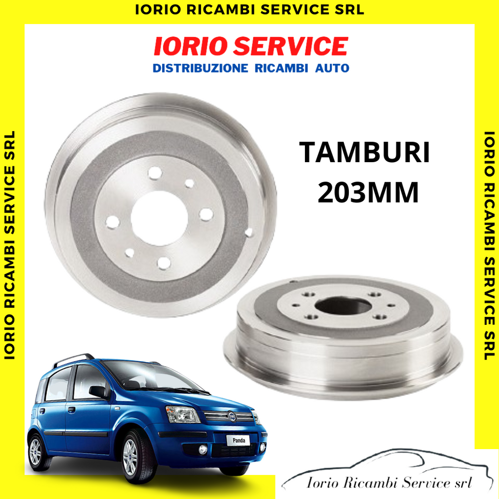 KIT TAMBURI FRENI POSTERIORI DIAMETRO INTERNO 203 MM PER FIAT PANDA 169 METANO