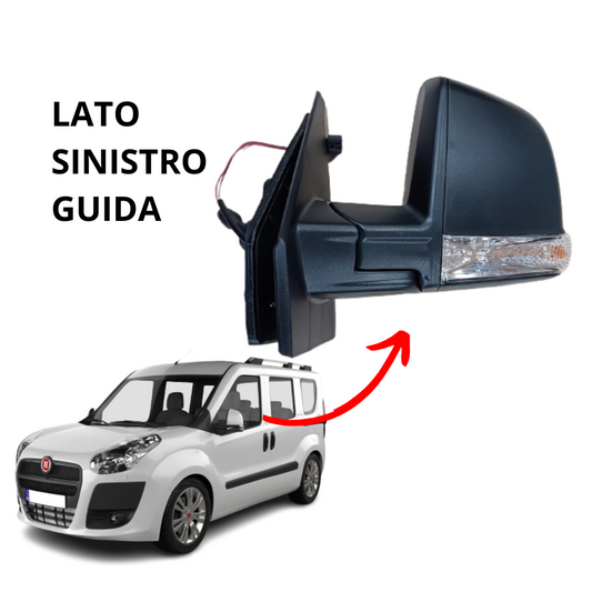 SPECCHIETTO RETROVISORE SINISTRO PER FIAT DOBLÒ CARGO 2010-2015 ELETTRICO NERO