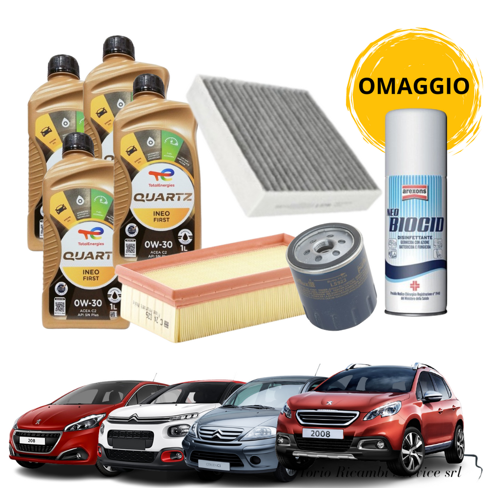4L OLIO TOTAL 0W30 + FILTRI TAGLIANDO PEUGEOT 208/2008 CITROEN C3/DS3 1.2 VTI