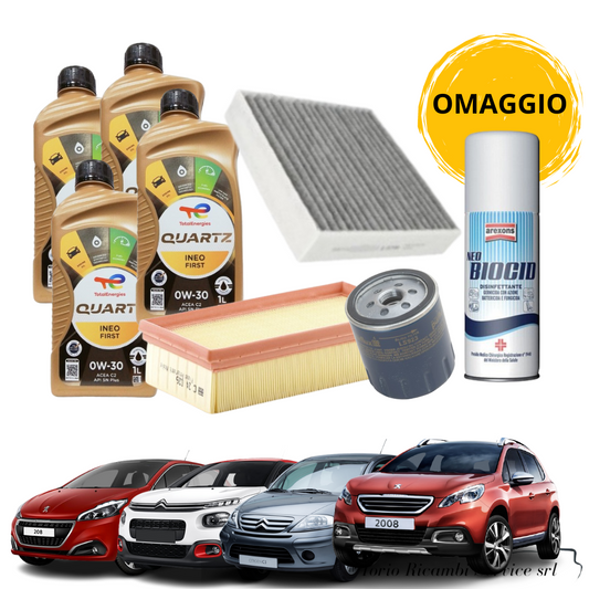 4L OLIO TOTAL 0W30 + FILTRI TAGLIANDO PEUGEOT 208/2008 CITROEN C3/DS3 1.2 VTI