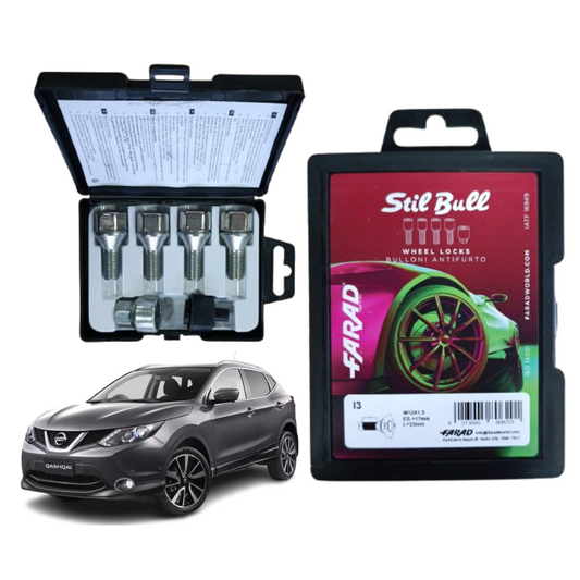 KIT 4 BULLONI FARAD ANTIFURTO AUTO per NISSAN QASHQAI 01/2014> CERCHI IN LEGA