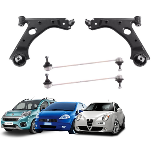 KIT 2 BRACCI ANTERIORI OSCILLANTI +2 STABILIZZATORI  FIAT GRANDE PUNTO ALFA MITO