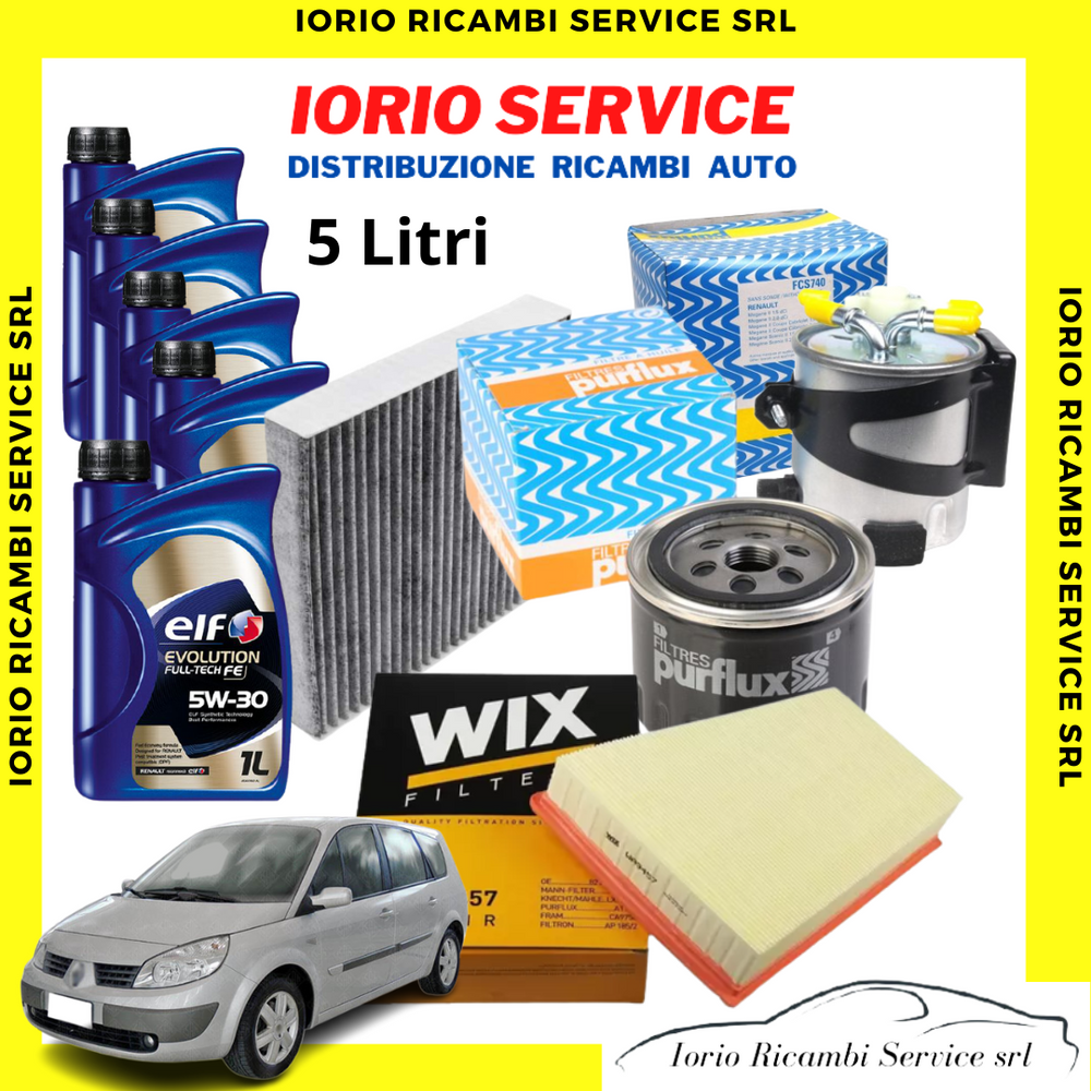 KIT TAGLIANDO LITRI ELF 5W30 C4 + 4 FILTRI RENAULT MEGANE SCENIC II 1500 DCI