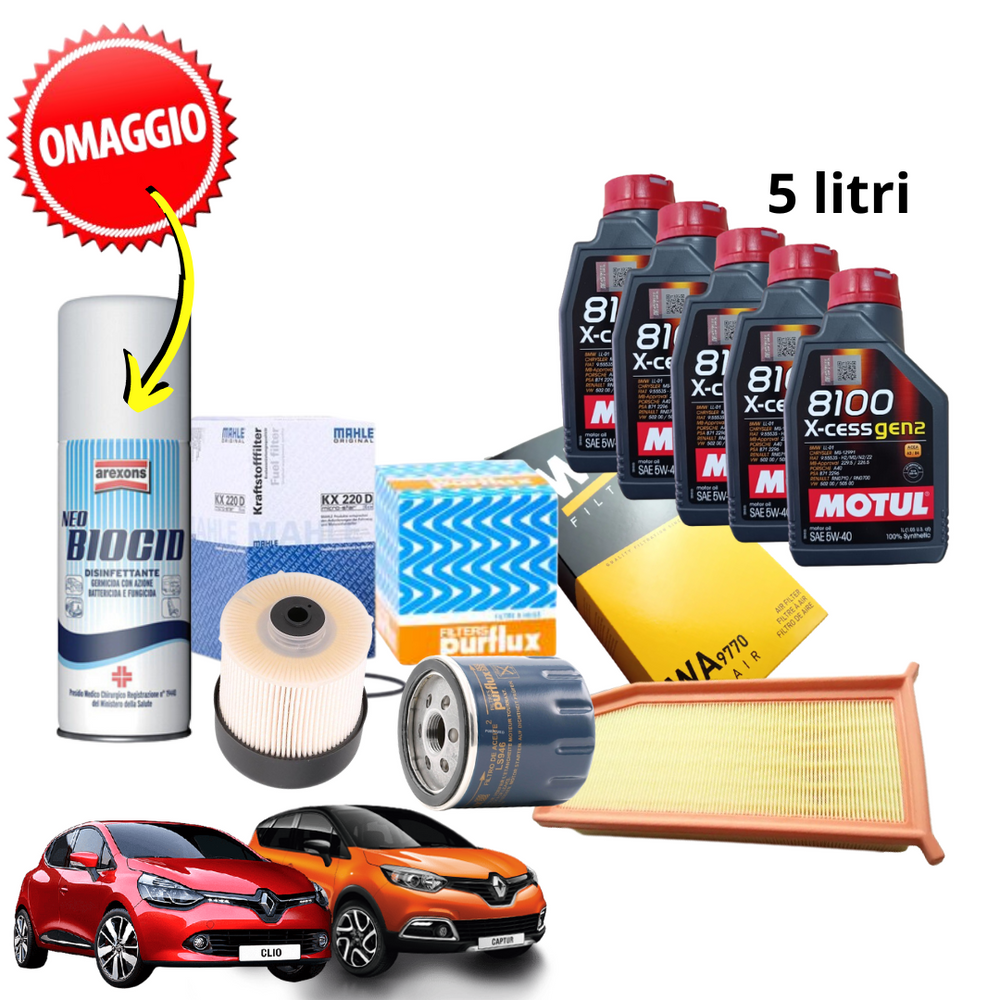 KIT TAGLIANDO 5 LT OLIO MOTUL 5W30 RN0710+4 FILTRI RENAULT CLIO / CAPTUR / DACIA