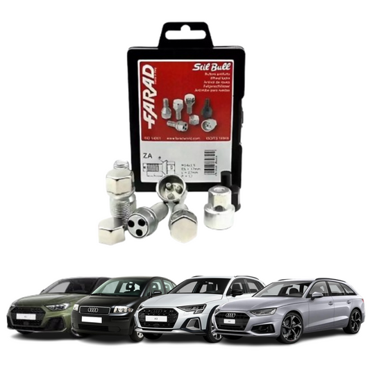 KIT 4 BULLONI FARAD ANTIFURTO AUTO per AUDI A1, A2, A3 E A4 CERCHI IN LEGA