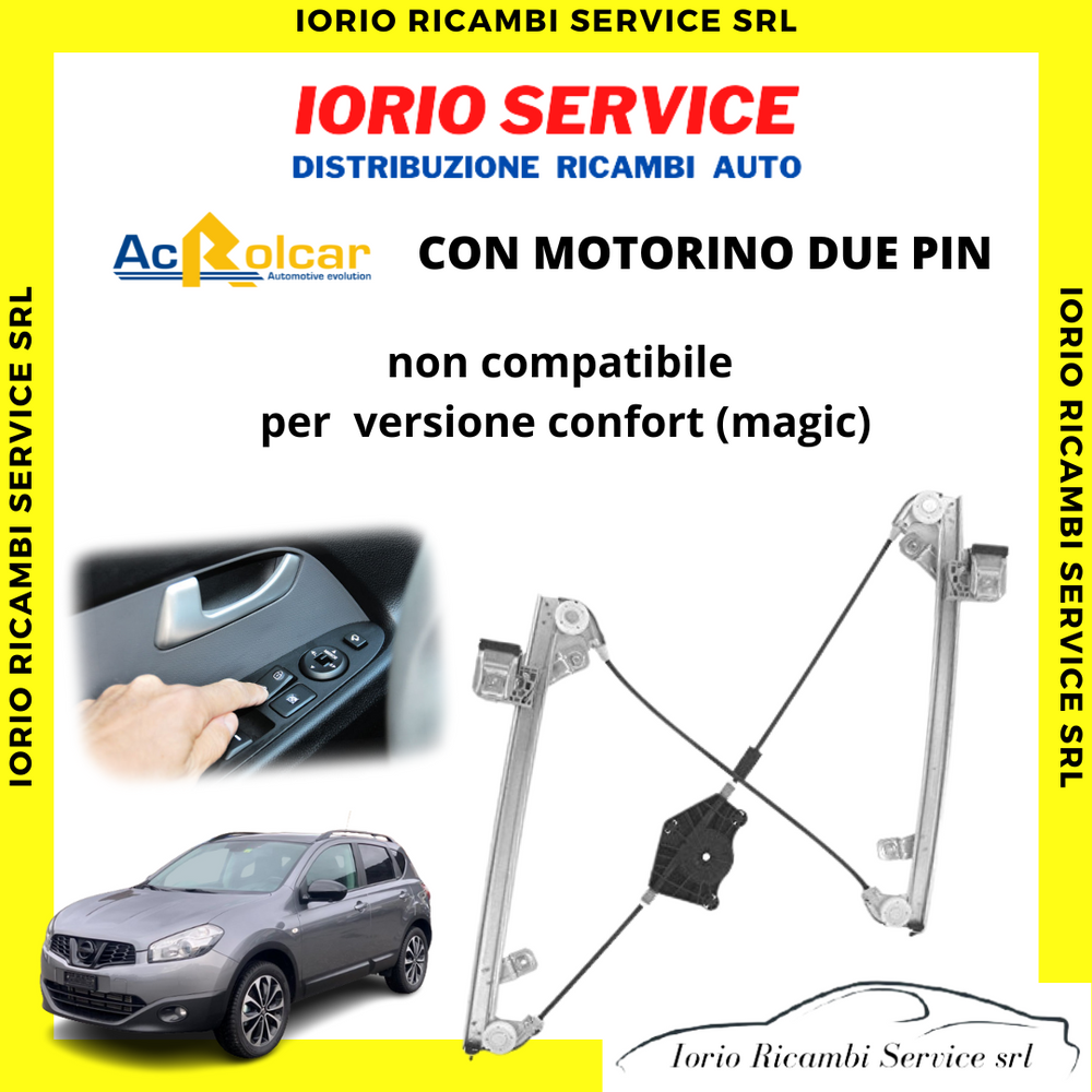 ALZAVETRO ALZACRISTALLO + MOTORINO 2 PIN ANTERIORE SINISTRO SX NISSAN QASHQAI I