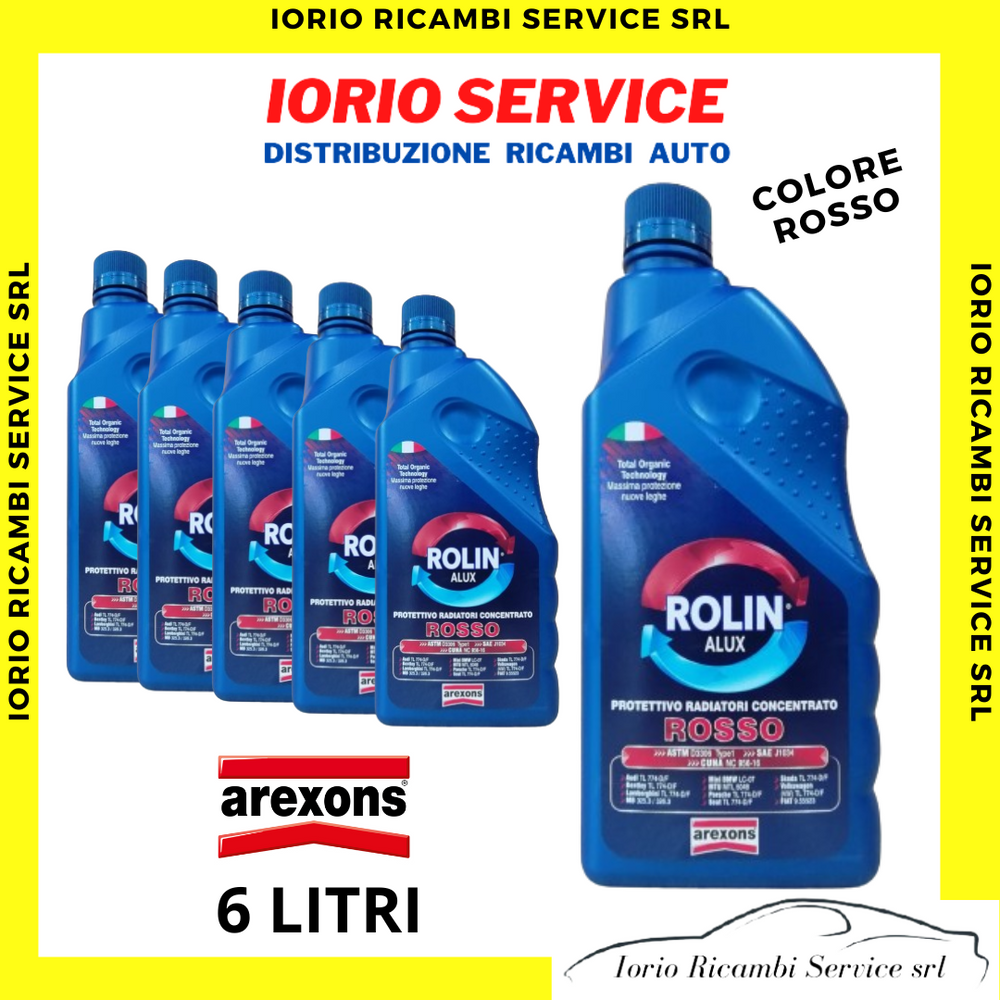 6 LITRI AREXONS LIQUIDO RADIATORE ANTIGELO PURO CONCENTRATO ROSSO ROLIN ALUX
